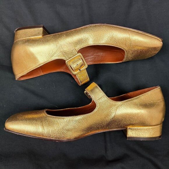 ♡ Penelope Chilvers ♡ Square Toe Ballet Flats Metallic Gold - Picture 4 of 8